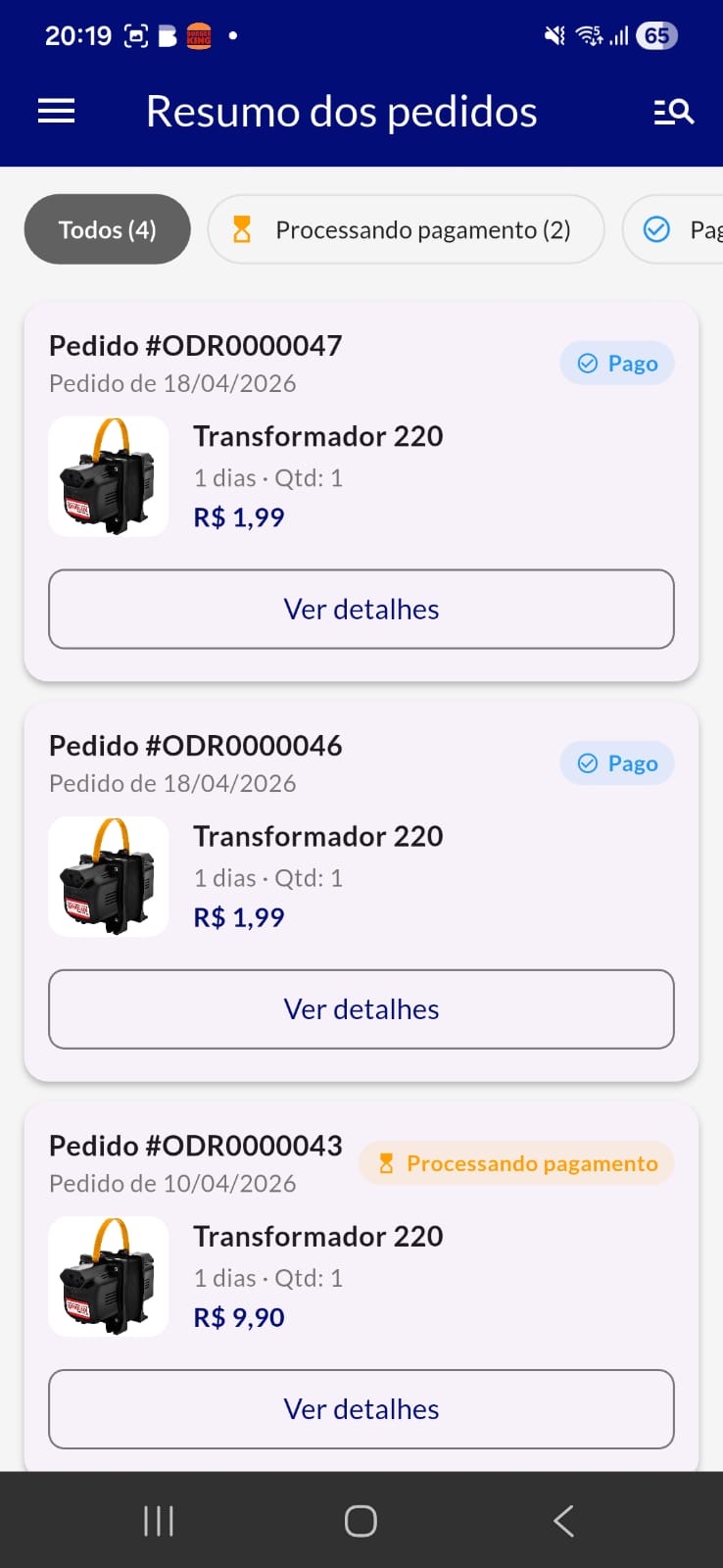 Resumo dos Pedidos (Lojista)